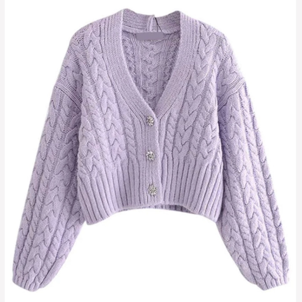 Goodnight Macaroon ‘Sharon’ Cable-knit V-neck Cardigan 
M / Purple